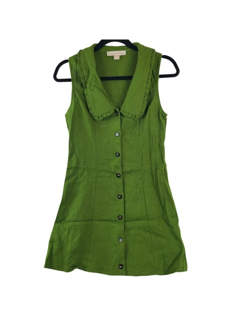NEW Monteau Los Angelas Green Button-Front Sleeveless Top Ruffle Collar Sz XS